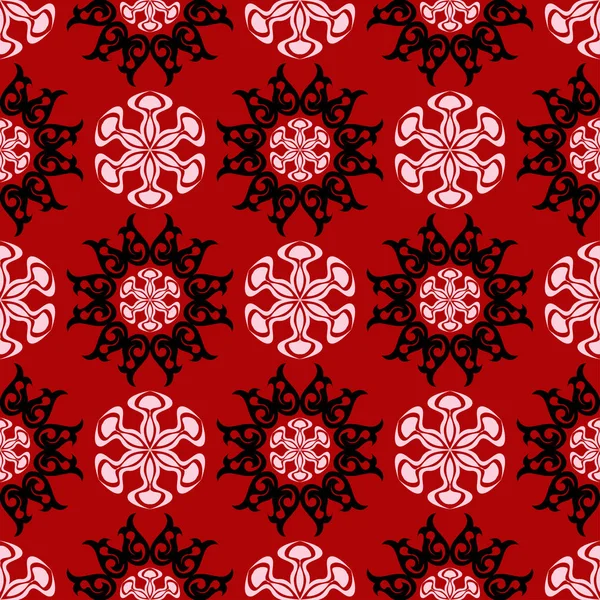 Sorunsuz kırmızı arka plan siyah ve beyaz tasarım öğeleri ile. Desen duvar kağıtları, Tekstil ve kumaş için