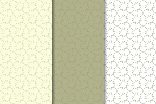 Zeytin yeşili ve beyaz geometrik süsler. Web, Tekstil ve duvar kağıtları için dikey Dikişsiz desen seti