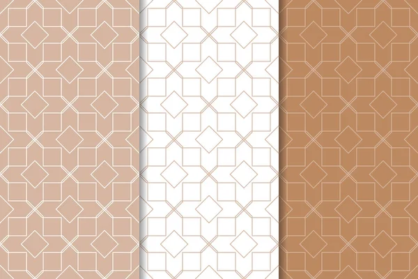 Kahverengi ve beyaz geometrik süsler. Web, Tekstil ve duvar kağıtları için dikişsiz desen seti