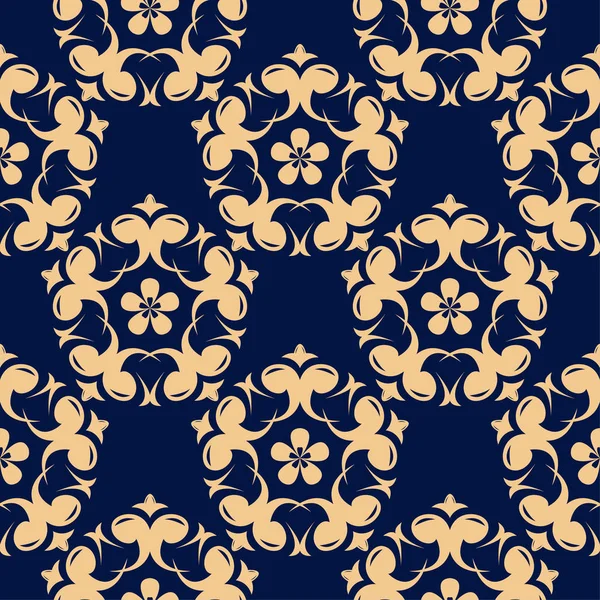 Golden Flowers Blue Background Seamless Pattern Textile Wallpapers — Stock Vector