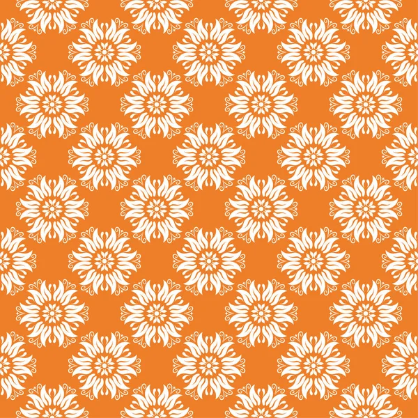 Turuncu zemin üzerine beyaz çiçek süsleme. Tekstil ve duvar kağıtları için seamless modeli