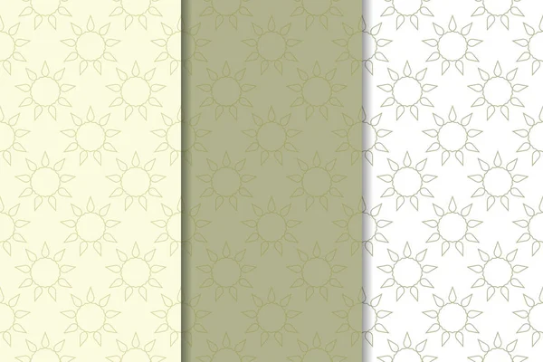 Zeytin yeşili ve beyaz geometrik süsler. Web, Tekstil ve duvar kağıtları için dikey Dikişsiz desen seti