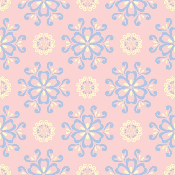 Çiçek seamless modeli. Soluk pembe arka plan duvar kağıtları, Tekstil ve kumaş için ışık mavi ve sarı çiçek öğeleri