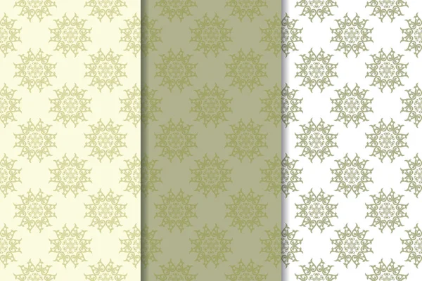 Zeytin yeşili çiçek arka planlar. Tekstil ve duvar kağıtları için dikişsiz desen seti