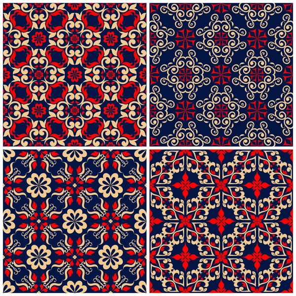 Sorunsuz arka planlar. Duvar kağıtları, Tekstil ve kumaş çiçek desenleri ile mavi klasik bej ve kırmızı belirler