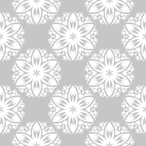 White Floral Ornament Gray Background Seamless Pattern Textile Wallpapers — Stock Vector