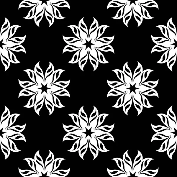 Ornement Floral Blanc Sur Fond Noir Modèle Sans Couture Pour — Image vectorielle