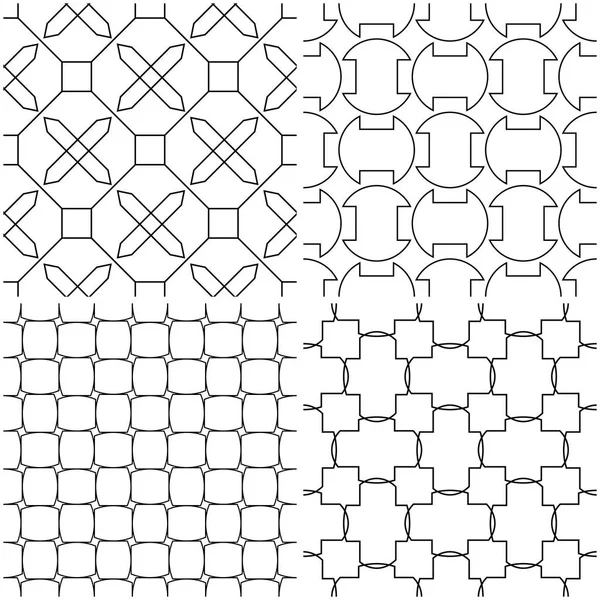 Geometrik desenler. Siyah beyaz tek renkli kesintisiz arka planlar kümesi. Vektör çizim