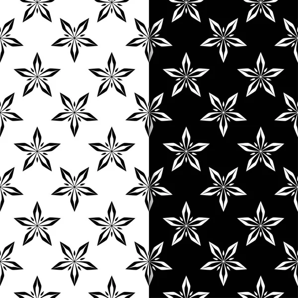 Siyah ve beyaz çiçek arka planlar. Tekstil ve duvar kağıtları için dikişsiz desen seti