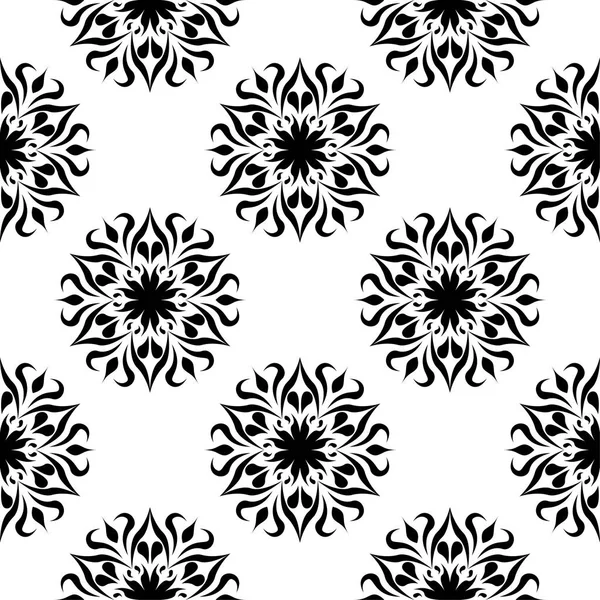 Beyaz arka planda siyah çiçek sorunsuz süsleme. Tekstil ve duvar kağıtları için seamless modeli
