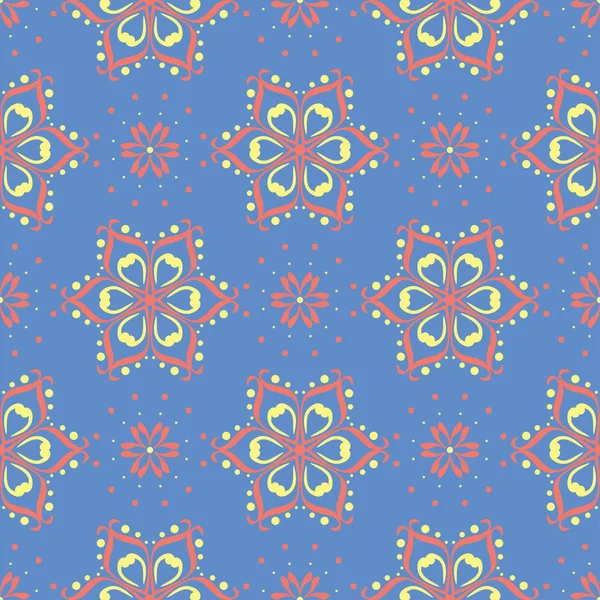 Blaues Nahtloses Muster Mit Floralem Design Farbiger Hintergrund Mit Rot — Stockvektor