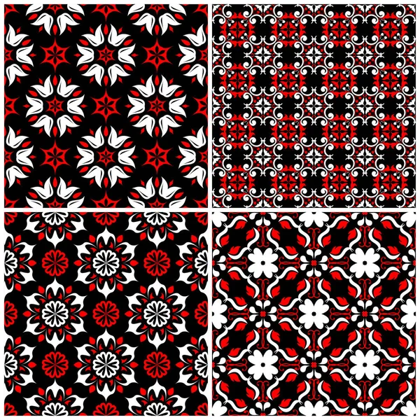Sorunsuz arka planlar. Siyah beyaz ve kırmızı klasik duvar kağıtları, Tekstil ve kumaş çiçek desenleri ile ayarlar