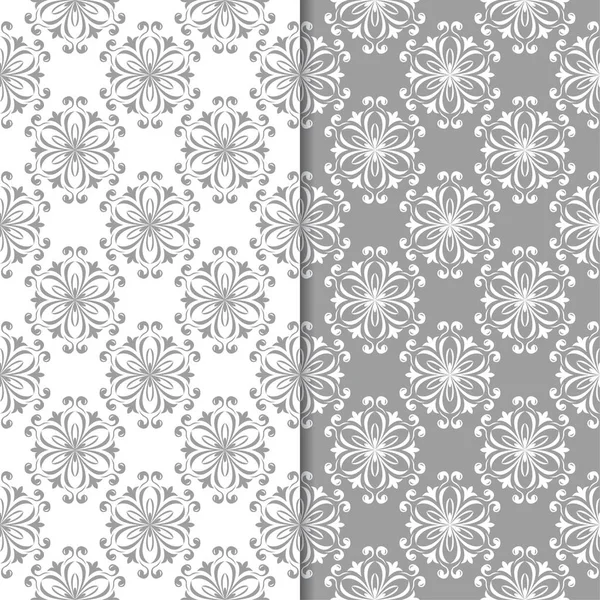 Beyaz ve gri çiçek süs tasarımlar. Tekstil ve duvar kağıtları için dikişsiz desen seti