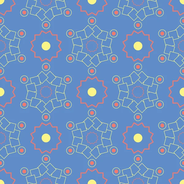 Geometrik mavi seamless modeli. Arka plan duvar kağıtları, Tekstil ve kumaş için kırmızı ve sarı tasarımı ile çok renkli