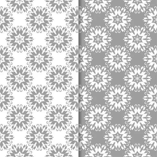 Ensemble Blanc Gris Milieux Floraux Motifs Sans Couture Pour Textiles — Image vectorielle