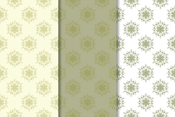 Оливково Зеленый Цветочный Фон Набор Плавных Узоров Текстиля Обоев — стоковый вектор
