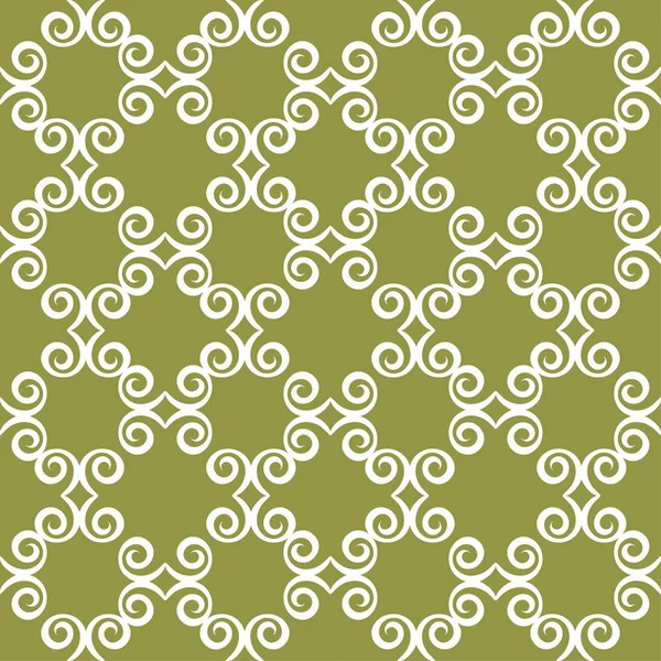 Zeytin Yeşil Zemin Üzerine Beyaz Çiçek Süsleme Tekstil Duvar Kağıtları — Stok Vektör