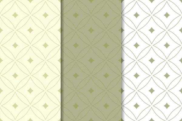 Zeytin yeşili ve beyaz geometrik süsler. Web, Tekstil ve duvar kağıtları için dikey Dikişsiz desen seti