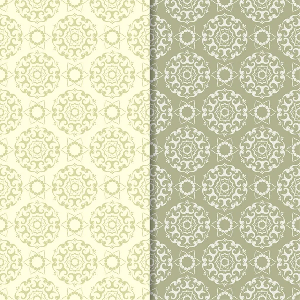 Zeytin yeşili ve bej çiçek arka planlar. Tekstil ve duvar kağıtları için dikişsiz desen seti