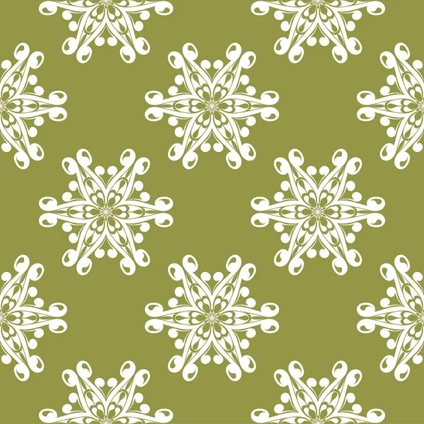 Zeytin yeşil zemin üzerine beyaz çiçek süsleme. Tekstil ve duvar kağıtları için seamless modeli