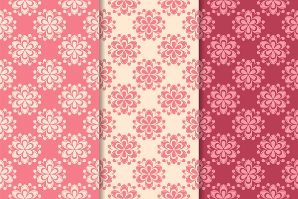 Kırmızı çiçekli süsler kümesi. Kiraz pembe dikey Dikişsiz desen. Duvar kağıdı arka plan