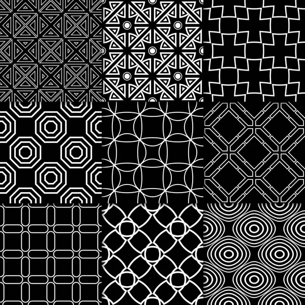 Siyah ve beyaz geometrik süsler. Web, Tekstil ve duvar kağıtları için klasik Dikişsiz desen koleksiyonu