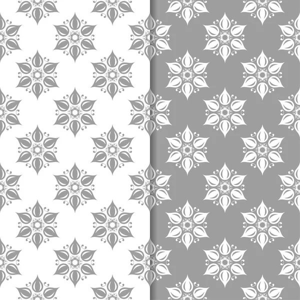 Beyaz ve gri çiçek arka planlar. Tekstil ve duvar kağıtları için dikişsiz desen seti