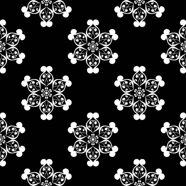 Siyah arka plan üzerine beyaz çiçek süsleme. Tekstil ve duvar kağıtları için seamless modeli