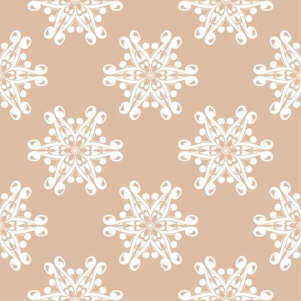 Bej renkli arka plan üzerinde beyaz çiçek süsleme. Tekstil ve duvar kağıtları için seamless modeli