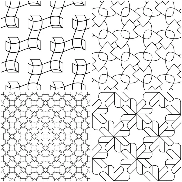 Geometrik desenler. Siyah beyaz tek renkli kesintisiz arka planlar kümesi. Vektör çizim