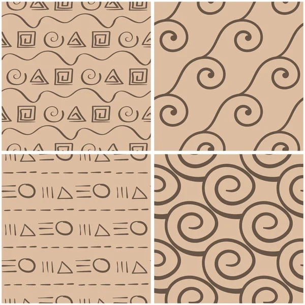 Patrones Geométricos Conjunto Fondos Beige Marrón Sin Costuras Ilustración Vectorial — Vector de stock