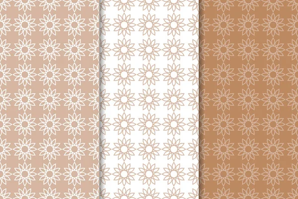 Kahverengi ve beyaz geometrik süsler. Web, Tekstil ve duvar kağıtları için dikişsiz desen seti
