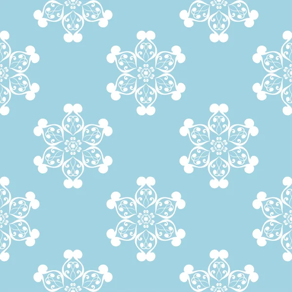Mavi zemin üzerine beyaz çiçek süsleme. Tekstil ve duvar kağıtları için seamless modeli