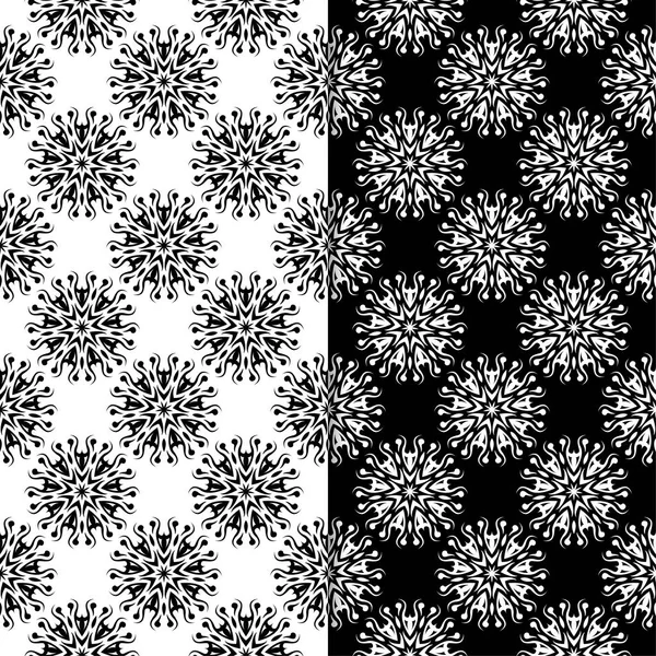 Siyah ve beyaz çiçek arka planlar. Tekstil ve duvar kağıtları için dikişsiz desen seti