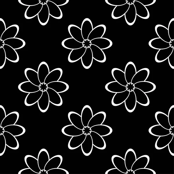 Siyah arka plan üzerine beyaz çiçek süsleme. Tekstil ve duvar kağıtları için seamless modeli