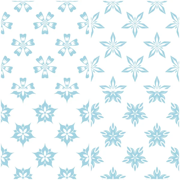 Bloemenpatronen Set Licht Blauwe Elementen Wit Naadloze Achtergronden Vectorillustratie — Stockvector