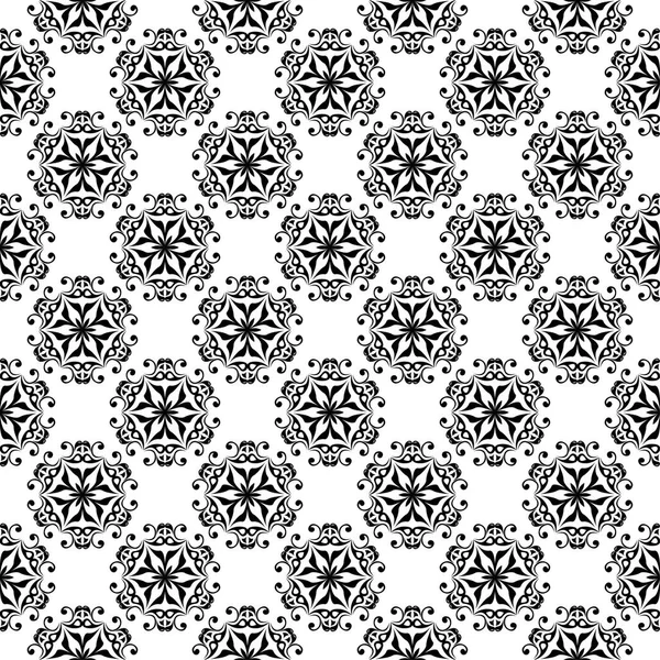 Siyah ve beyaz çiçekli süsler. Tekstil ve duvar kağıtları için seamless modeli