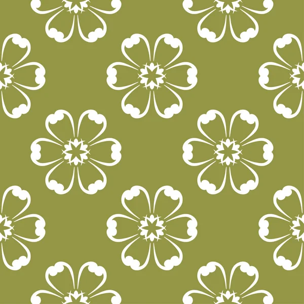 Λευκό Floral Σχέδιο Πράσινο Της Ελιάς Φόντο Χωρίς Ραφή Πρότυπο — Διανυσματικό Αρχείο