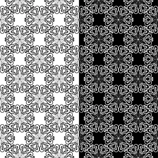 Siyah ve beyaz çiçek arka planlar. Tekstil ve duvar kağıtları için dikişsiz desen seti