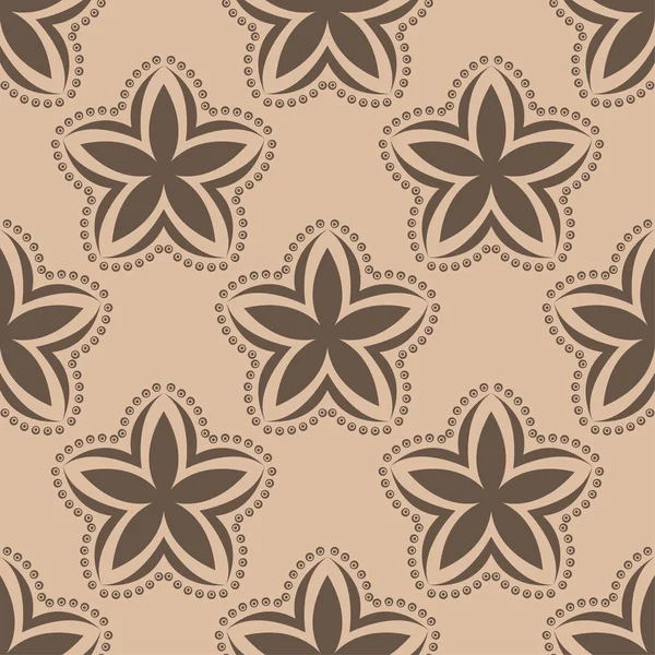 Bej renkli arka plan üzerinde kahverengi çiçek süsleme. Tekstil ve duvar kağıtları için seamless modeli
