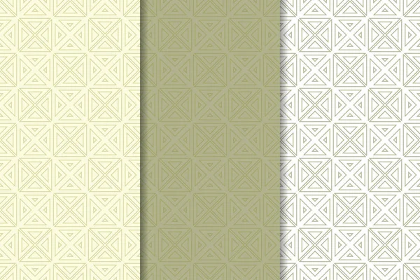 Zeytin yeşili ve beyaz geometrik süsler. Web, Tekstil ve duvar kağıtları için dikey Dikişsiz desen seti
