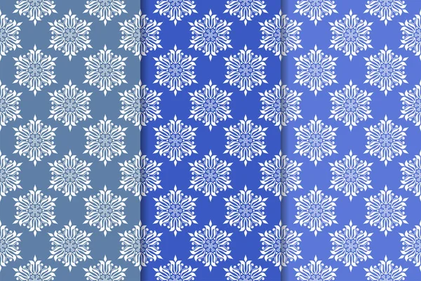 Ensemble Ornements Floraux Bleu Motifs Verticaux Sans Couture Fonds Écran — Image vectorielle