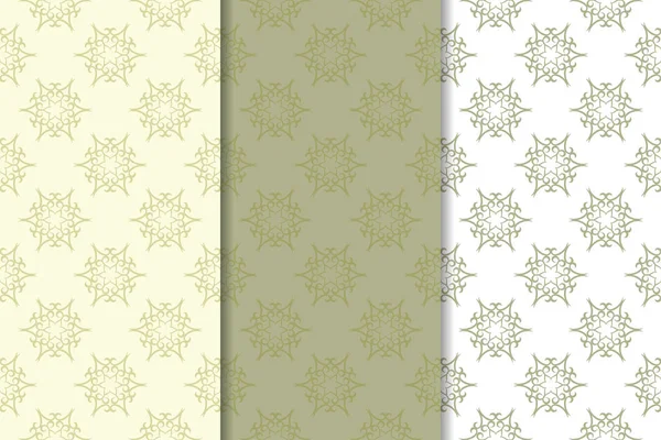 Zeytin yeşili ve beyaz çiçek arka planlar. Tekstil ve duvar kağıtları için dikişsiz desen seti