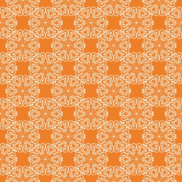 White Floral Ornament Orange Background Seamless Pattern Textile Wallpapers — Stock Vector