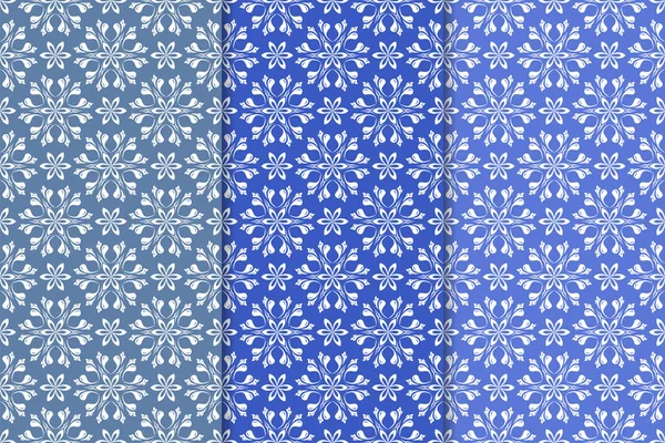 Mavi çiçekli süs tasarım kümesi. Duvar kağıtları ve kumaşlar için dikey Dikişsiz desen