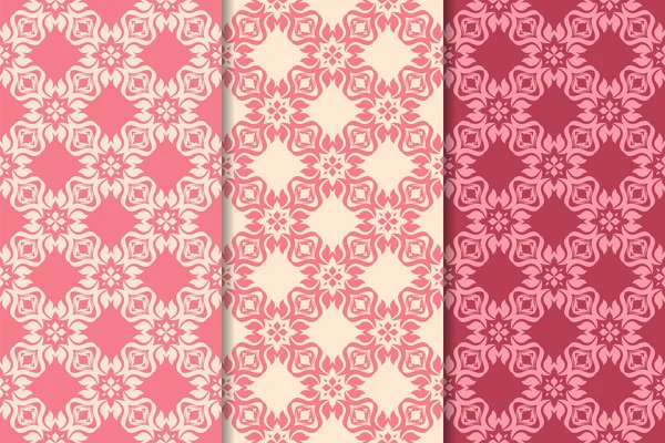 Cherry red floral ornamental designs. Vertical seamless patterns for wallpapers and fabrics