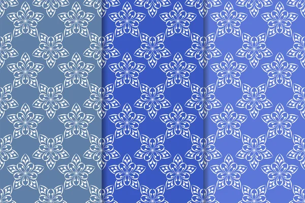 Pakket Floral Ornamenten Blauwe Verticale Naadloze Patronen Wallpaper Achtergronden — Stockvector