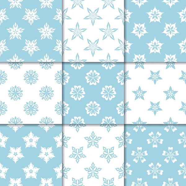 Blau Weißer Blumenschmuck Sammlung Nahtloser Muster Für Papier Textilien — Stockvektor