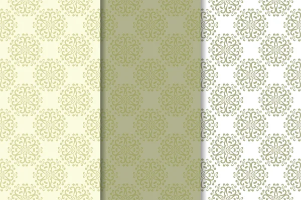 Zeytin yeşili çiçek arka planlar. Tekstil ve duvar kağıtları için dikişsiz desen seti