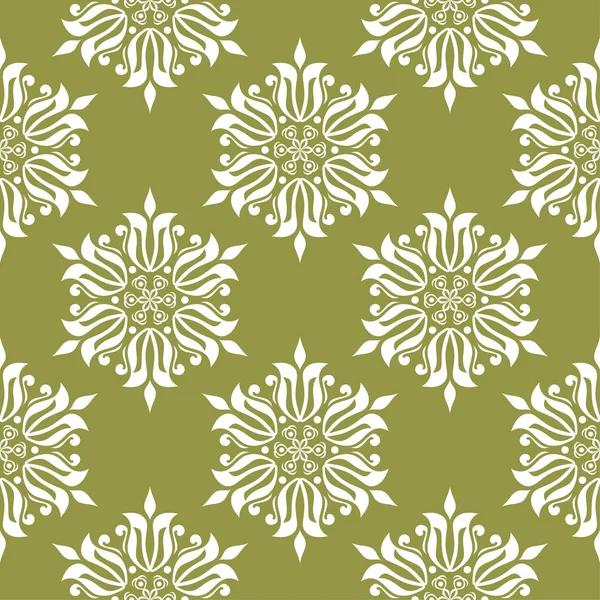 Zeytin yeşil zemin üzerine beyaz çiçek süsleme. Tekstil ve duvar kağıtları için seamless modeli